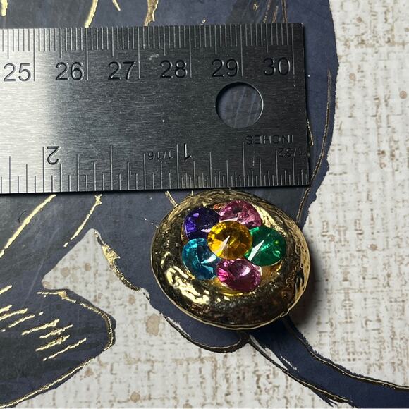 Vintage 80s 1980s Large Oversized Gold Gemstone Flower Clip Earrings D1 - Picture 10 of 10